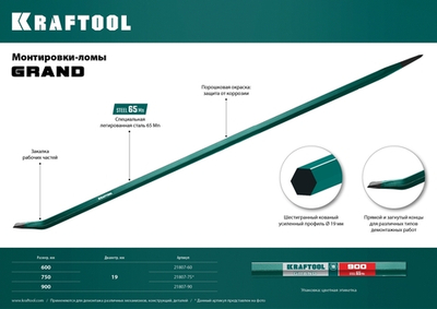 KRAFTOOL 750 мм, 19 мм, монтажный лом (21807-75)