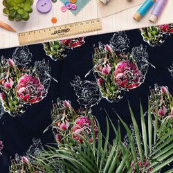 Ткань оксфорд 600 цветы розовые с белым контуром