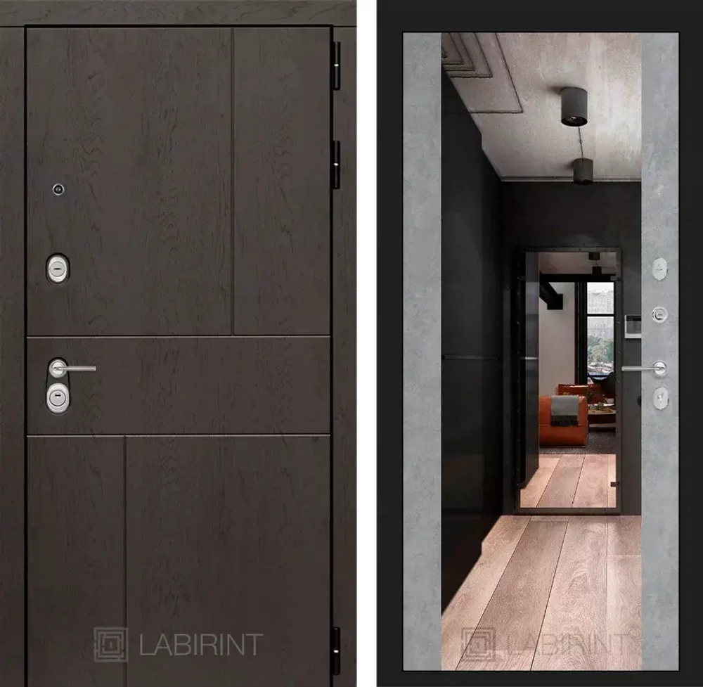 Дверь Входная Лабиринт URBAN С зеркалом Максимум Светлый бетон