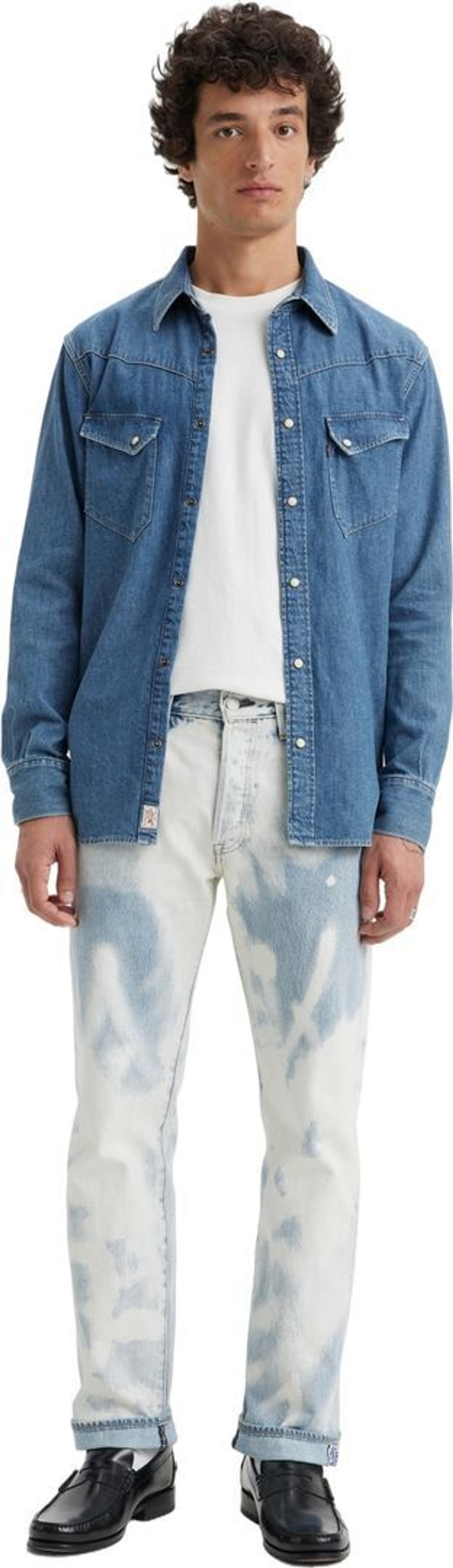 Джинсы Levis 501 Levi's Original Fit LIGHT INDIGO - WORN IN бело-голубые