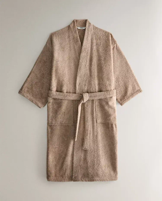 ZARA HOME ХЛОПКОВЫЙ ХАЛАТ, БЕЖЕВЫЙ