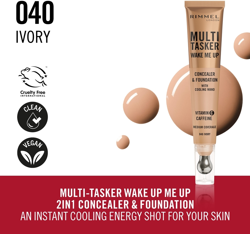 Rimmel Multi-Tasker Wake Me Up - Тональный крем и консилер с осветляющим эффектом, 20 ml