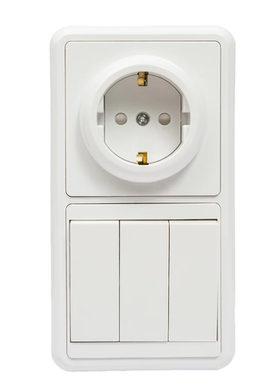 Комбинированный блок TDM ELECTRIC БКВР 3-х клавишный выключатель + розетка, 2П+З, с з/ш SQ1813-0003
