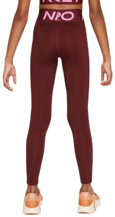Штаны для девочки теннисные Nike Girls Dri-Fit Pro Leggings - dark team red/playful pink