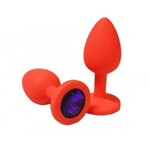 Анальная пробка из красного силикона с фиолетовым кристаллом (размер S)