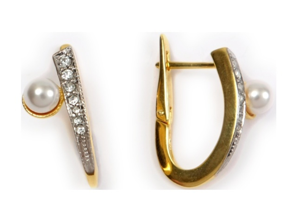 "Ликс" серьги в золотом покрытии из коллекции "Жемчужная" от Jenavi  с английским замком