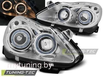 Передние фары Opel Corsa D angel eyes chrome