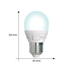 LED-G45 7W-4000K-E27-FR-DIM PLP01WH Лампа светодиодная. диммируемая. Форма шар. матовая. Серия Яркая. Белый свет 4000K. Картон. ТМ Uniel.