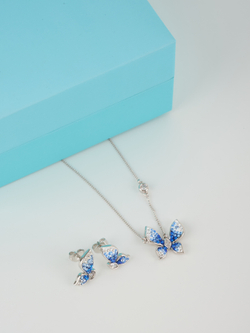 Колье Голубая бабочка с кристаллами Swarovski