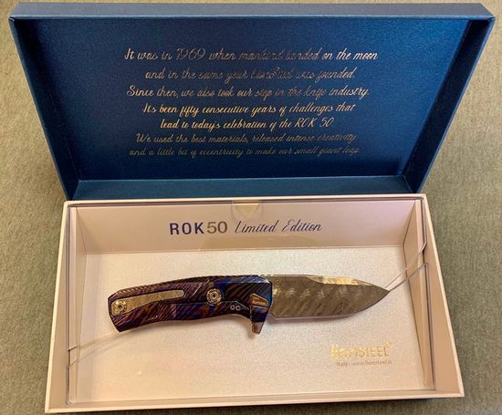 Складной нож Lion Steel "ROK-50(1991)" L/ROK 50.1991 c клинком из стали Damasteel, рукоять Timascus