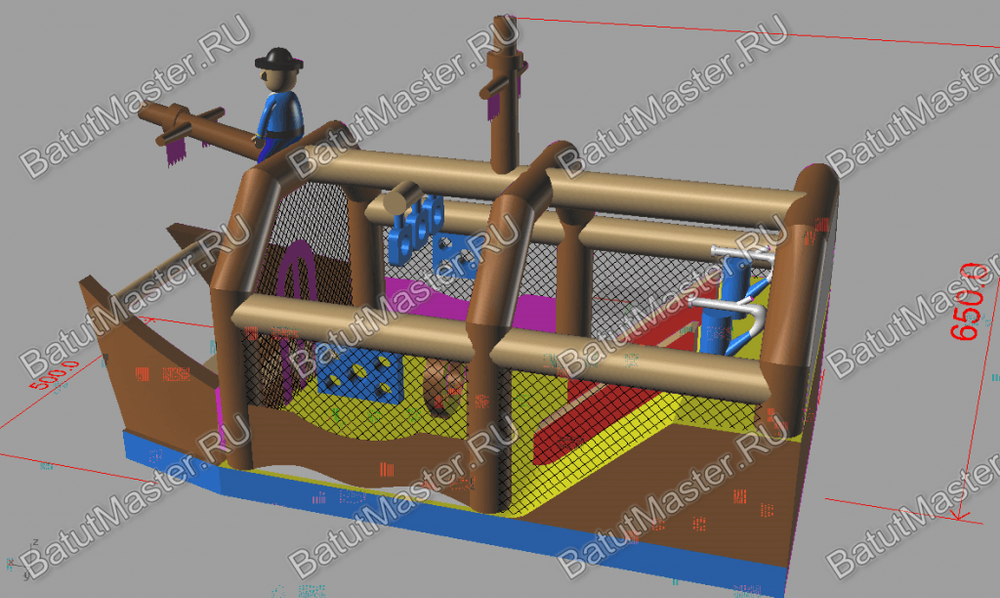 Большой батут-горка "Пиратский корабль 2" с пушками