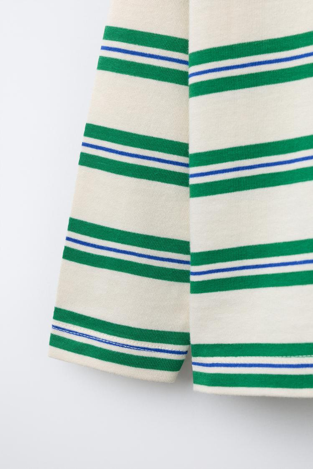 ZARA ФУТБОЛКА С ВЫШИВКОЙ В ПОЛОСКУ, БЕЛЫЙ/ЗЕЛЕНЫЙ