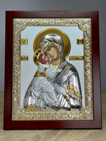 Владимирская БМ, икона прямоугольная с рамкой, красное дерево 185х235