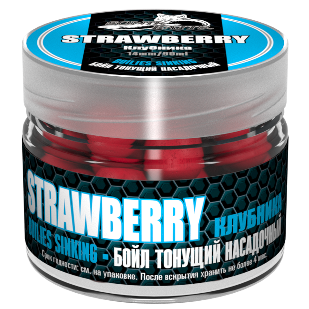 Бойлы тонущие Sonik Baits 14мм Strawberry (клубника) банка 90мл 638029