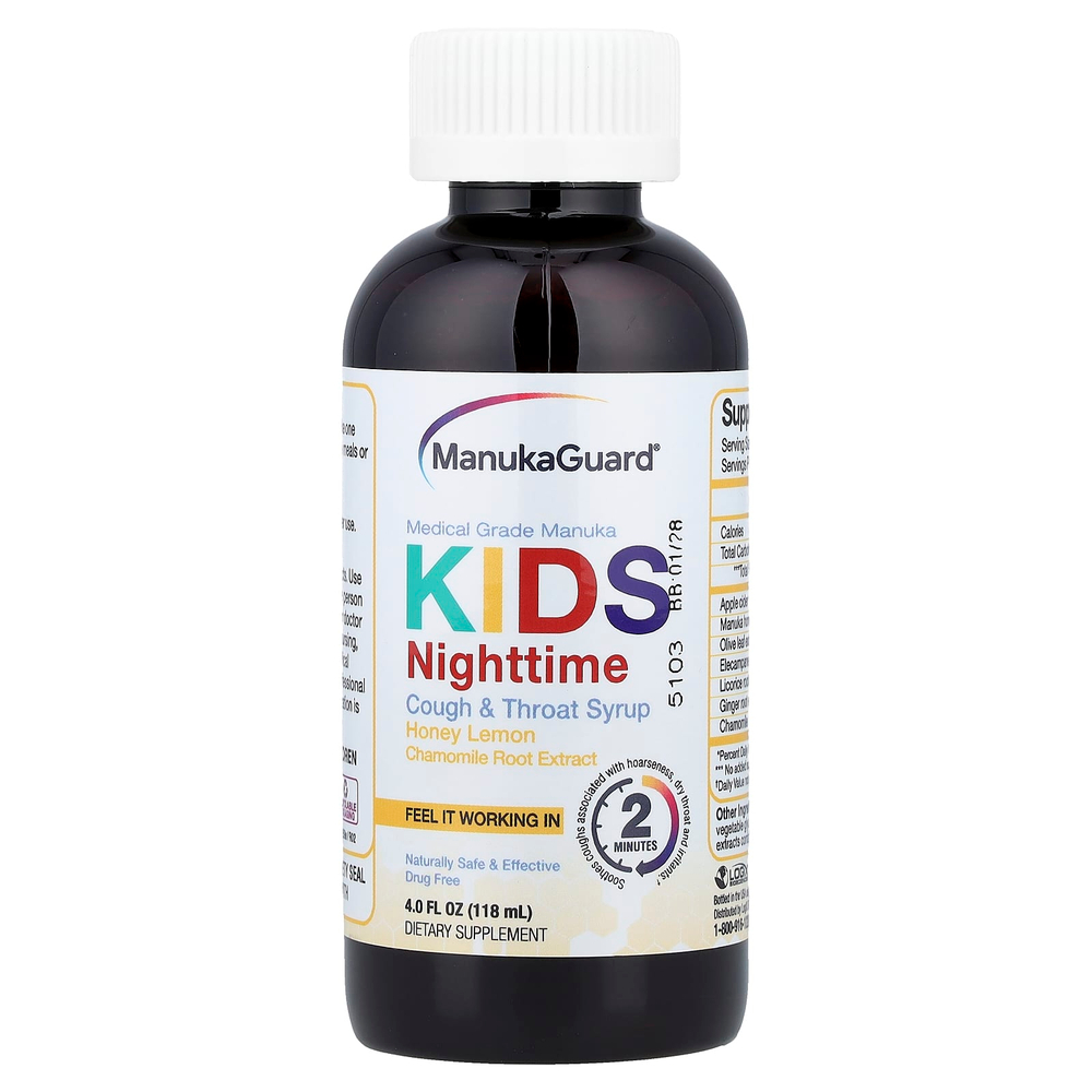 ManukaGuard, Manuka Honey, детский сироп от кашля и горла, для приема перед сном, мед и лимон, 118 мл (4 жидк. унц.)