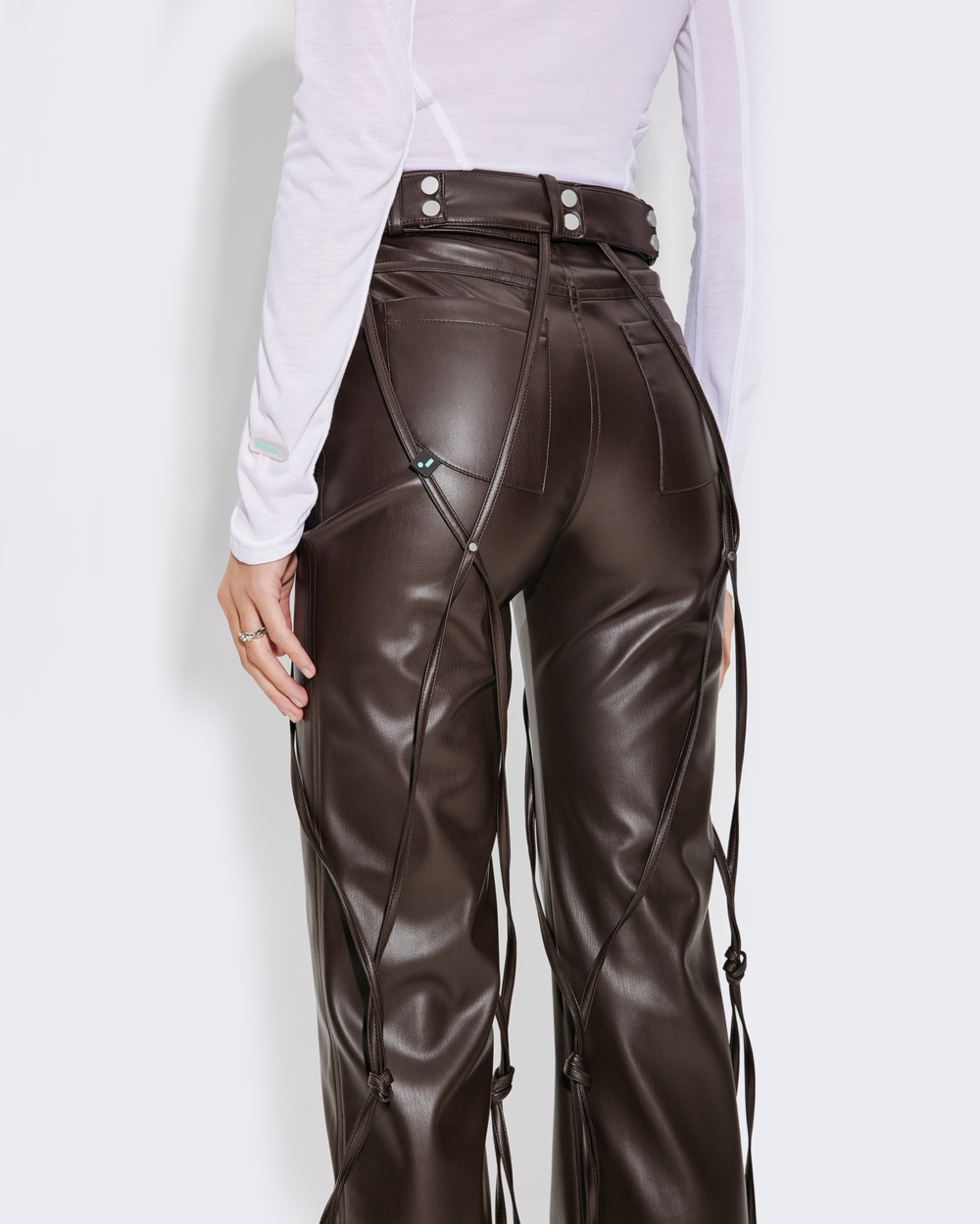 BROWN V-LEATHER TROUSERS WITH STRAPS