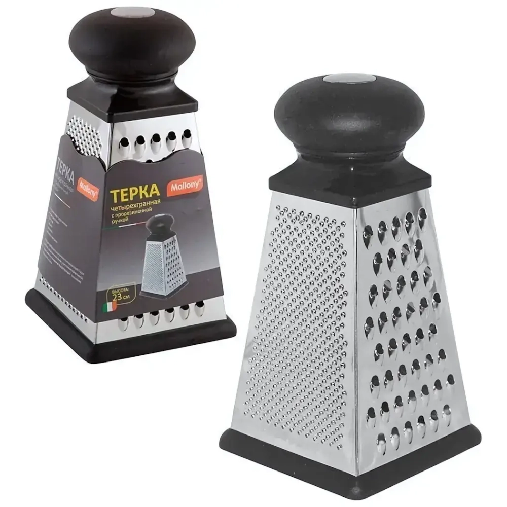 Терка четырехгранная GR-083-8, прорезиненная ручка, высота: 23 см (пластик, нерж.сталь)