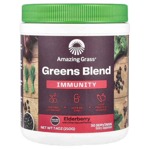 Amazing Grass, Greens Blend, Immunity, бузина, 210 г (7,4 унции)