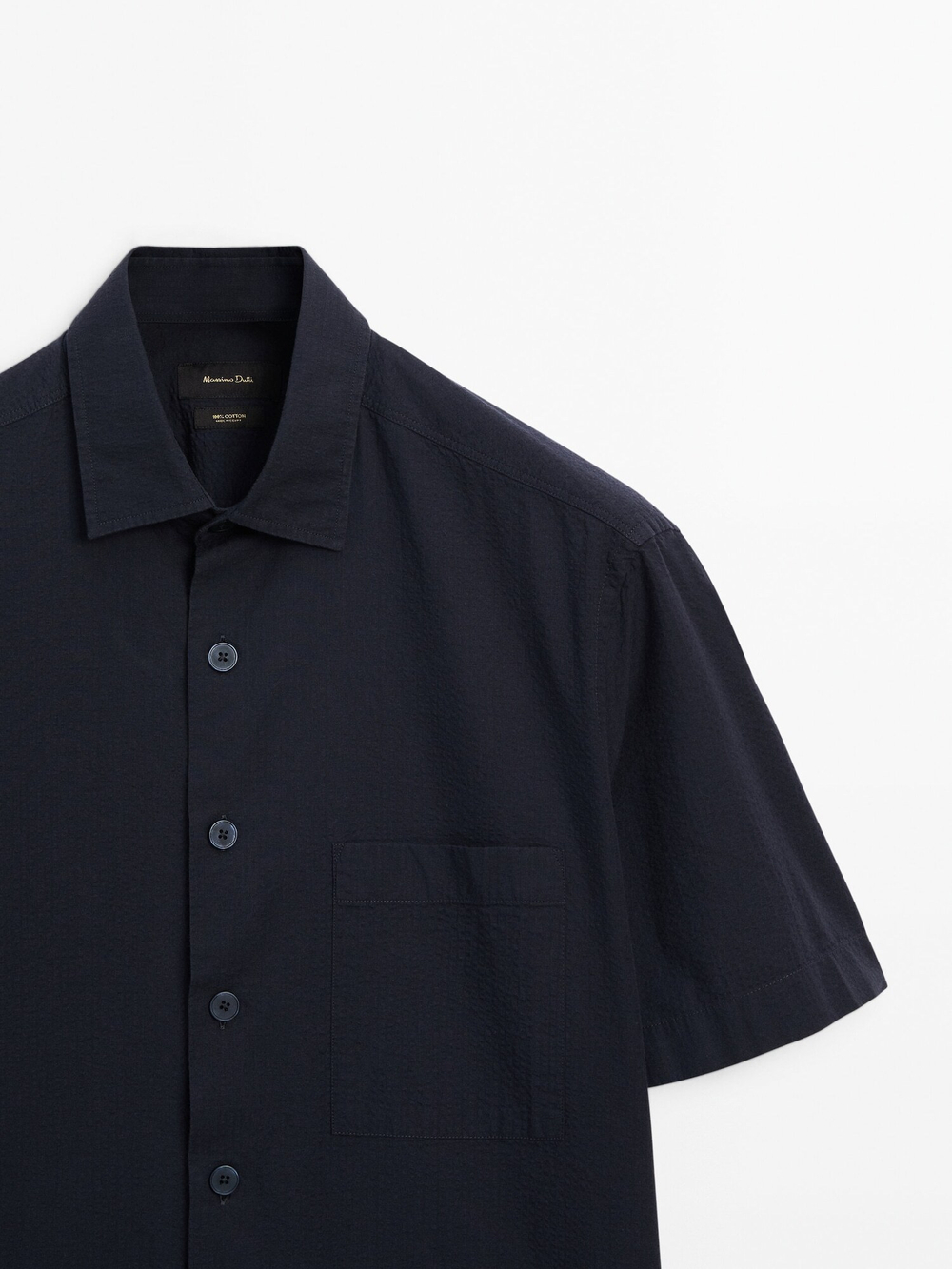 Massimo Dutti Рубашка из жатой ткани с короткими рукавами, темно-синий