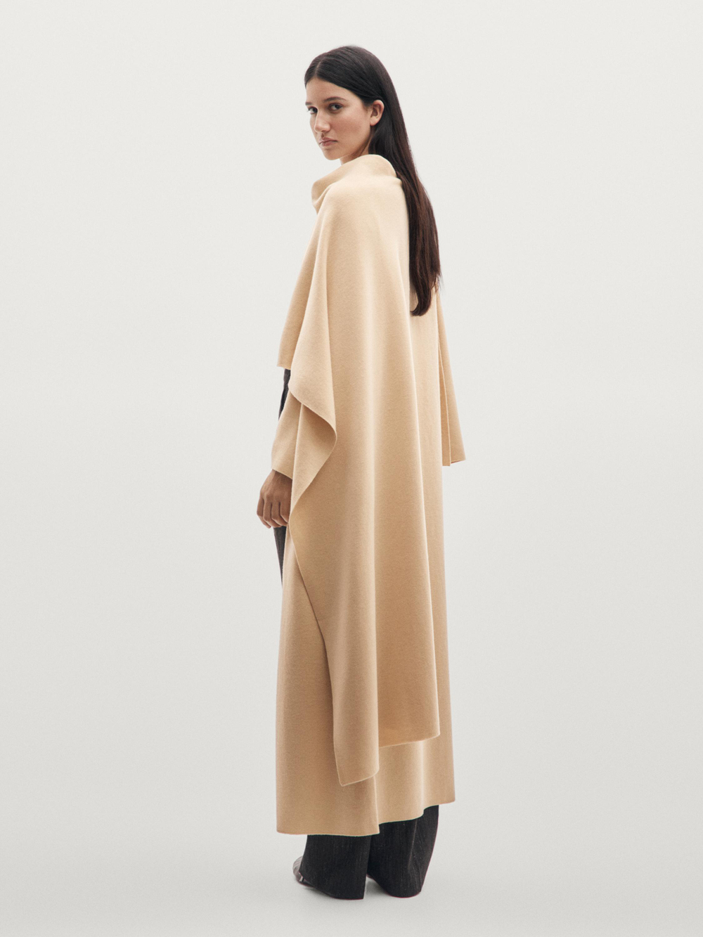 Massimo Dutti Длинный вязаный кардиган с шарфом, ванильный