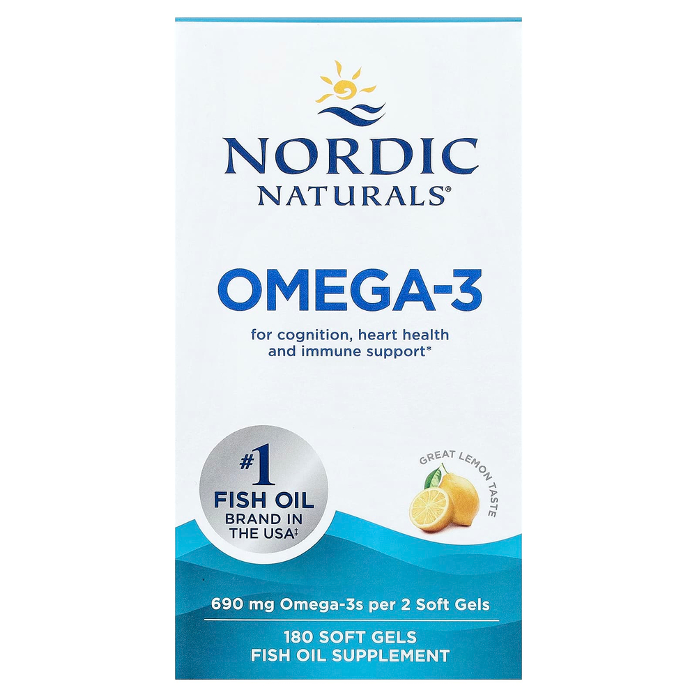 Nordic Naturals, омега-3, со вкусом лимона, 180 капсул (345 мг в 1 капсуле)