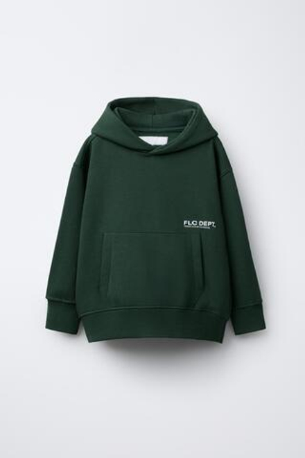 ZARA БАЗОВОЕ ХУДИ С КАПЮШОНОМ, БУТЫЛОЧНО-ЗЕЛЕНЫЙ