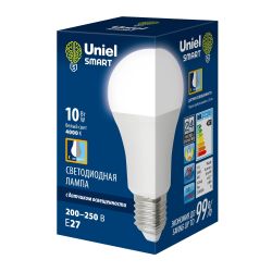 LED-A60-10W-4000K-E27-PS PLS10WH Лампа светодиодная с датчиком освещенности. Форма A. матовая. Белый свет 4000K. Картон. ТМ Uniel
