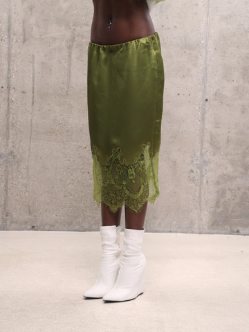 Зеленая сатиновая юбка Coline с кружевом