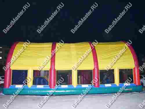 Коммерческий надувной батут "Веселый дом и звери в нём" с крышей 12*7*6 м