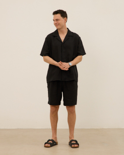 Шорты мужские, из 100% льна, черные