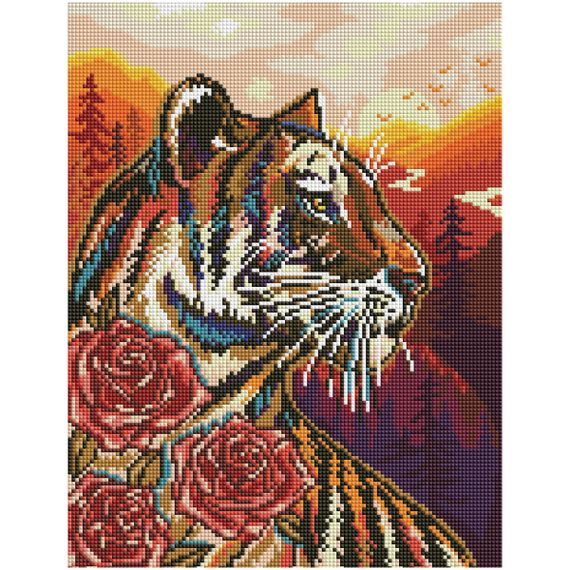Almaz qaşlarla mozaika \ Алмазная мозаика \ Diamond painting Алмазная мозаика ТРИ СОВЫ "Тигр и розы", 30*40см, холст на деревянном подрамнике, картонная коробка