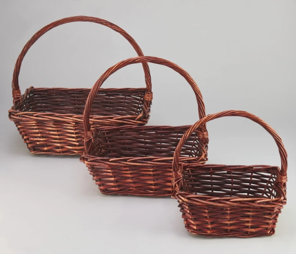 Корзина 40х32х16/41 см Набор 3шт с ручкой (Коричневый)