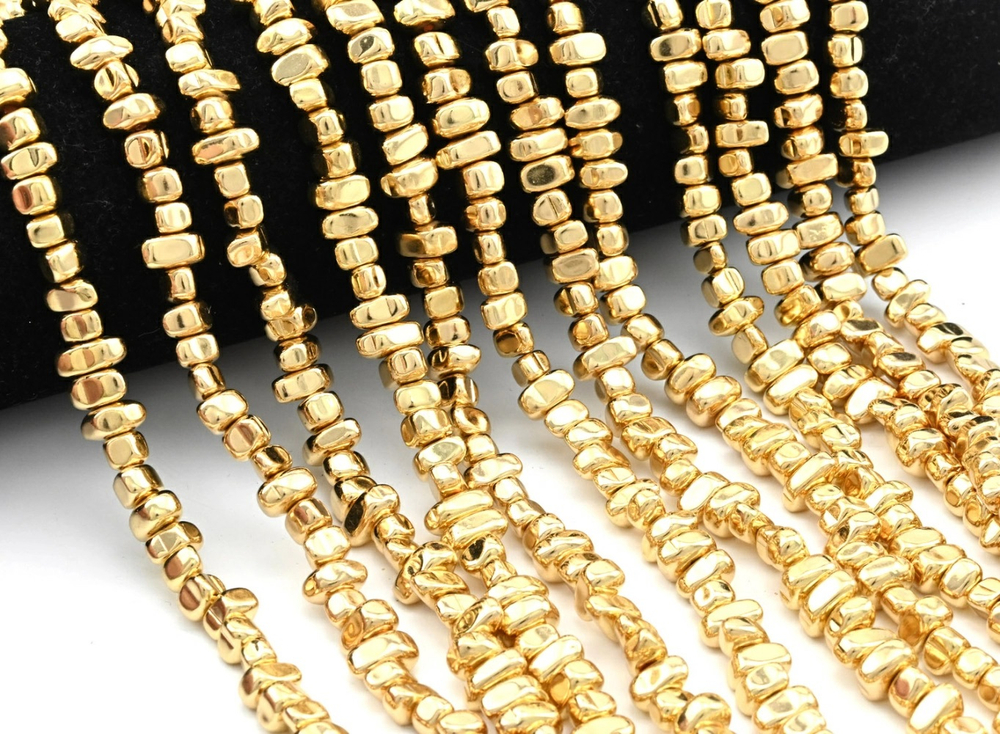 ггалт85-аз Гематит галтовка 8*5мм, античное золото, нить 39см