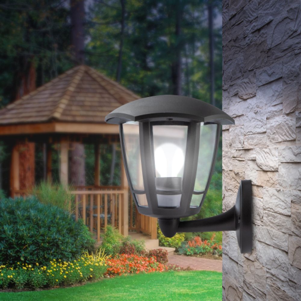 Садово-парковый светильник ЭРА «Дели 1» НБУ 07-40-003 черный 6-гранный настенный IP44 Е27 max60Вт | Садово-парковые светильники