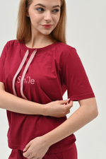 Брючная пижама Smile с завязками цвет бордовый