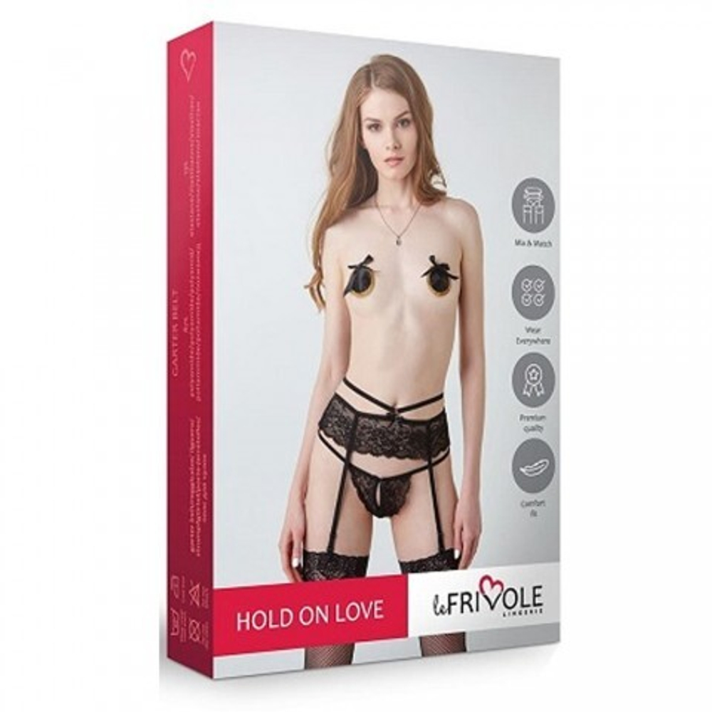 Оригинальный пояс для чулок из черного кружева с реглятором Hold on love (L/XL)