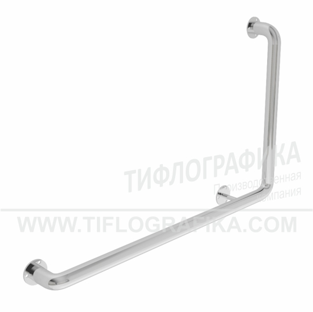 Поручень опорный угловой Г-образный, правый, пристенный, нерж. сталь, 600x900 мм, D38 мм