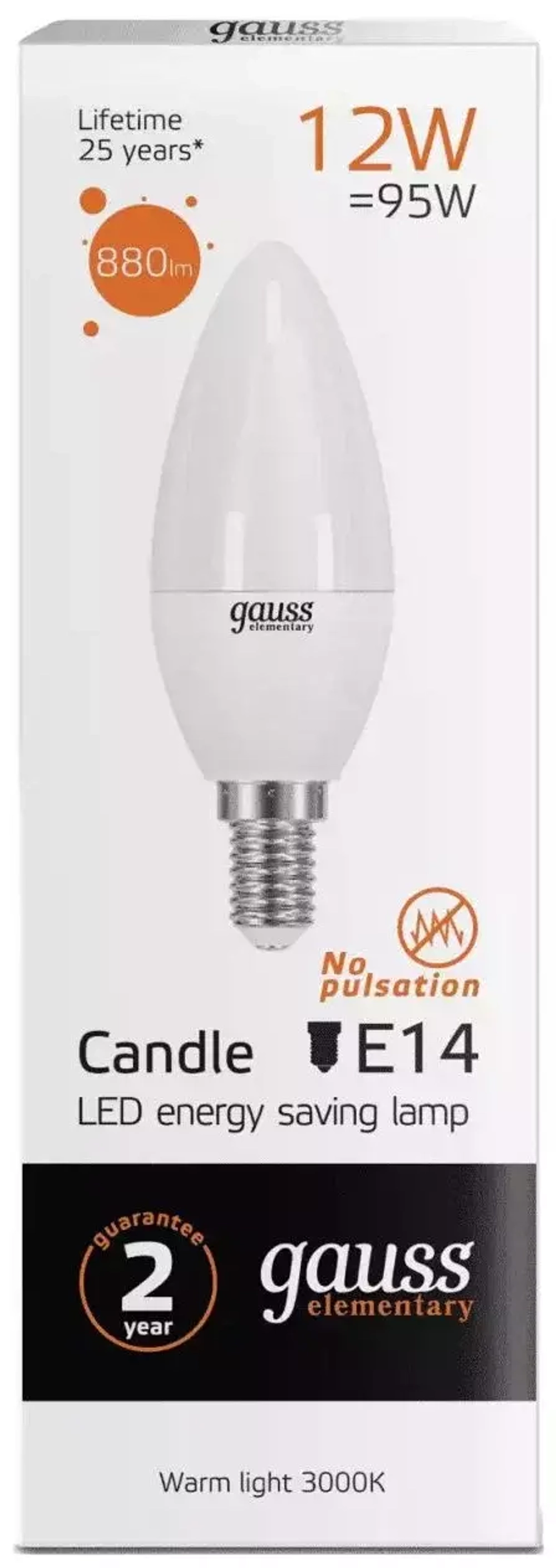 Лампа Gauss LED Elementary Свеча 12W E14 880Im 3000K 33112