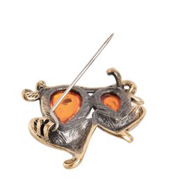 AM-2321 Брошь «Грибочки» (латунь, янтарь)