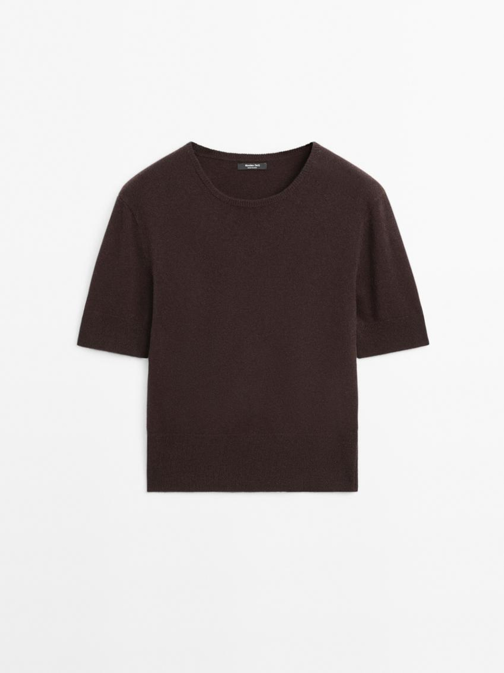 Massimo Dutti Свитер с короткими рукавами из смесовой шерсти, шоколадный