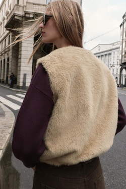 ZARA ЖИЛЕТ ИЗ ИСКУССТВЕННОГО МЕХА НА МОЛНИИ, РЫЖЕВАТО-КОРИЧНЕВЫЙ