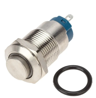 Клавиша-тумблер с фиксац  Круглая d-12 АНТИВАНДАЛЬНАЯ Хром (4конт синий обод) (363221)