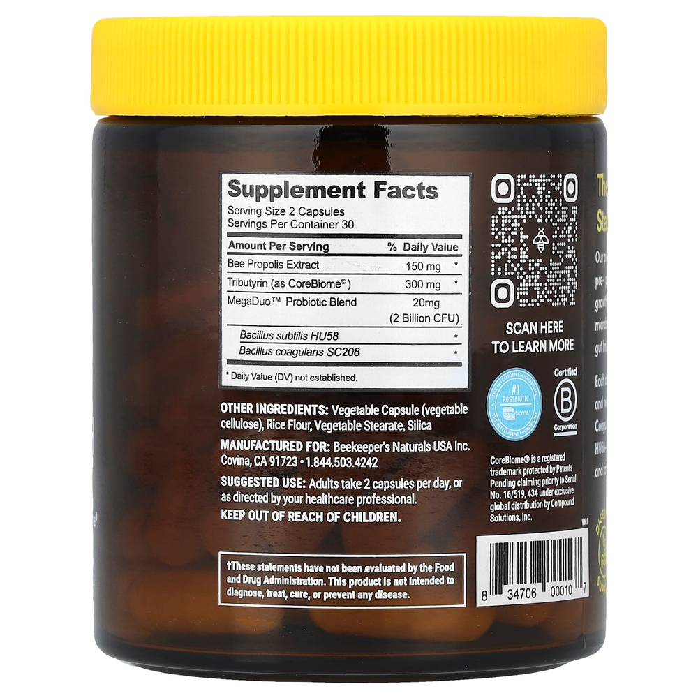 Beekeeper's Naturals, Propolis Complete Gut Health, 60 растительных капсул