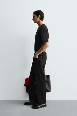 ZARA ФУТБОЛКА RELAXED FIT INTERLOCK, ЧЕРНЫЙ
