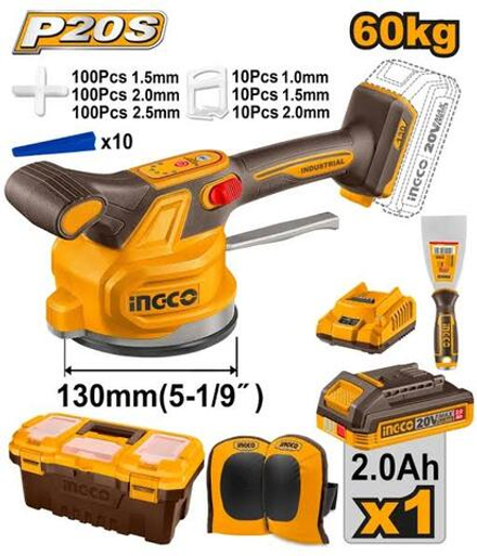 Аккумуляторная виброприсоска для укладки плитки INGCO CTVLI20018 INDUSTRIAL 20 В 1х2Ач
