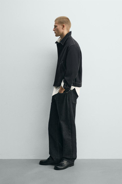 ZARA КУРТКА-РУБАШКА С КОНТРАСТНОЙ ОТСТРОЧКОЙ, МОРСКОЙ ТЕМНО-СИНИЙ