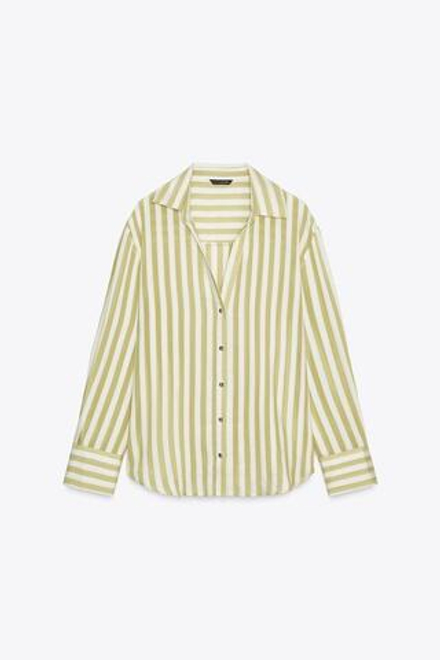ZARA РУБАШКА В ПОЛОСКУ, ЗЕЛЕНЫЙ/ЭКРЮ