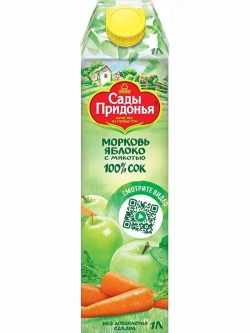 Сок Сады Придонья Морковь-Яблоко с мякотью без сахара, 1 л