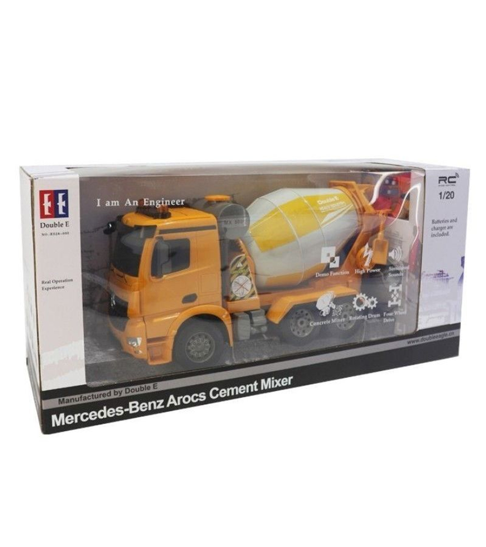 Радиоуправляемая бетономешалка Double Eagle Mercedes-Benz Arocs 1:20 с звуковыми эффектами и подъемным кузовом