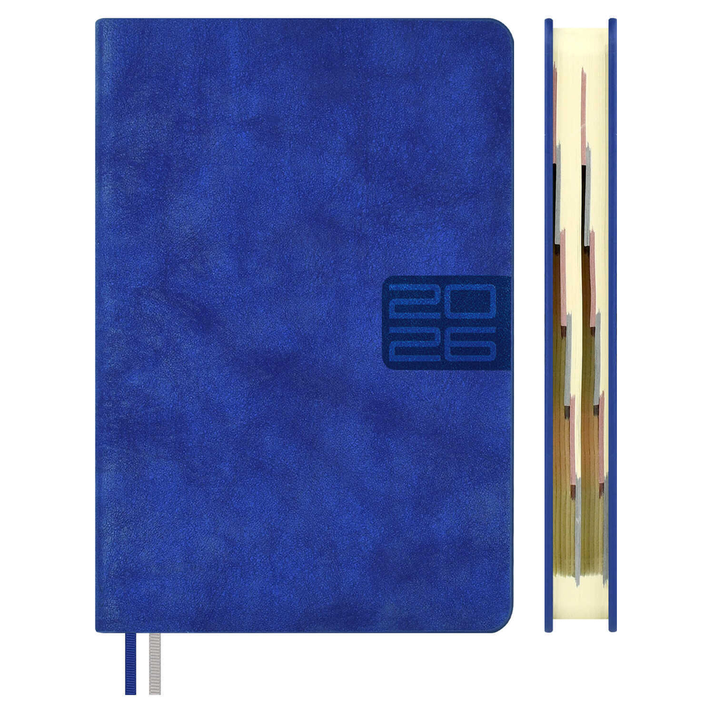 Ежедневник датированный 2026 ESCALADA, #ДУМАЙ КАК МИЛЛИАРДЕР, А6+, 176 л., арт. 70292/ 20 ТИВОЛИ ГЛОСС СИНИЙ (кожзам: 126x174 мм, твёрдый переплёт, запаянный край, материал обложки: искусственная кожа "Тиволи глосс"; декор: блинтовое тиснение; способ